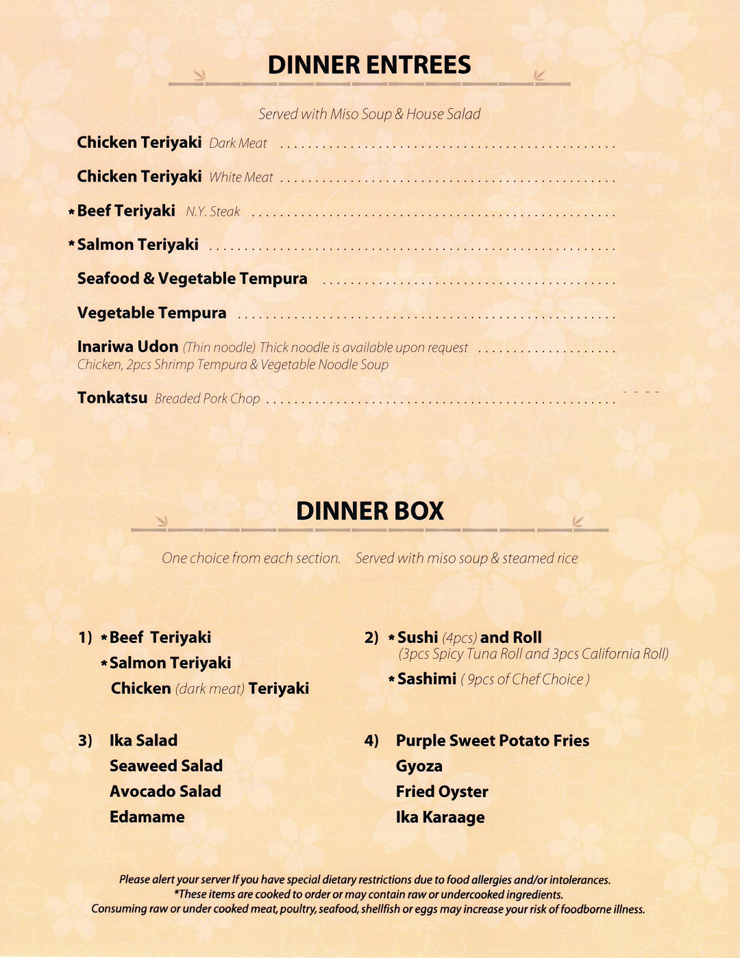 Sakura deals restaurant menu